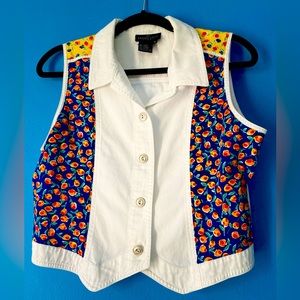 Carole Little Cotton Denim Floral Vest